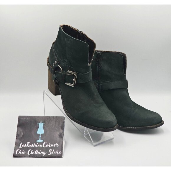 Matisse Women's Gray Leather Harney Heeled Ankle Boots Studded Strap Sz7.5 2919 - Picture 10 of 16